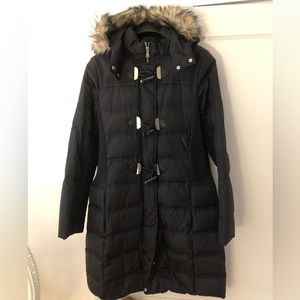 Express faux fur trimmed toggle puffer coat